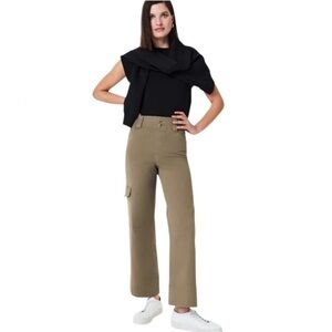 NEW SPANX Tuscan Olive Stretch Twill Cropped Trouser Cargo Pant Size Large